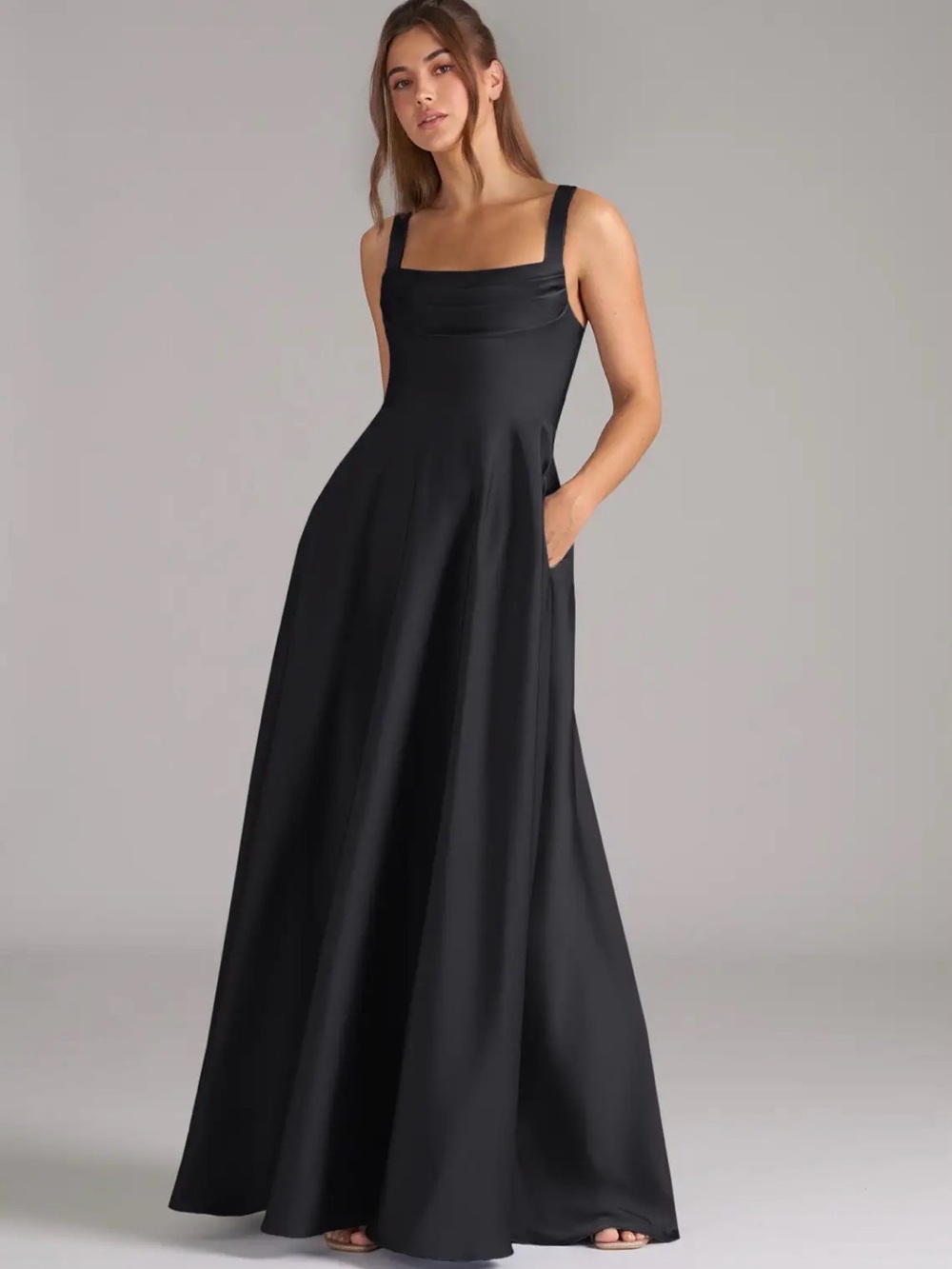 Elegant Black Square-Neck Maxi Dress